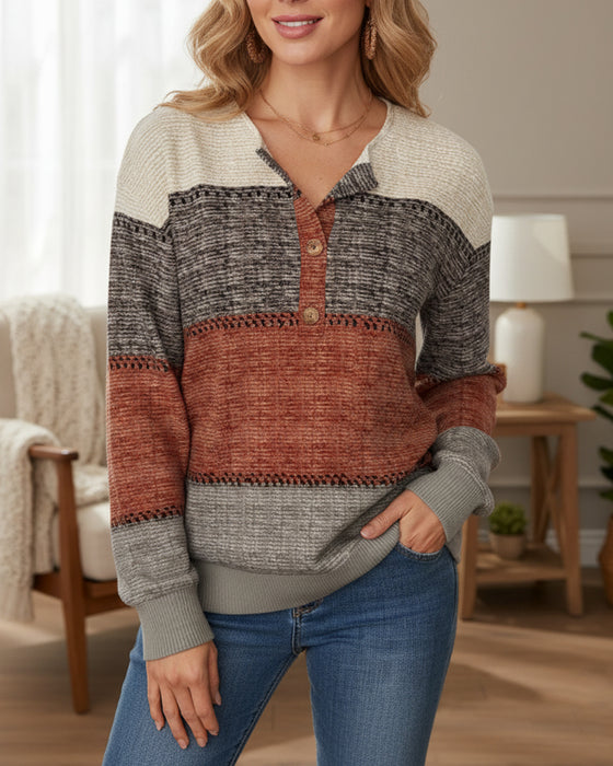 Sweat-Shirt À Boutons Mode Color-Block