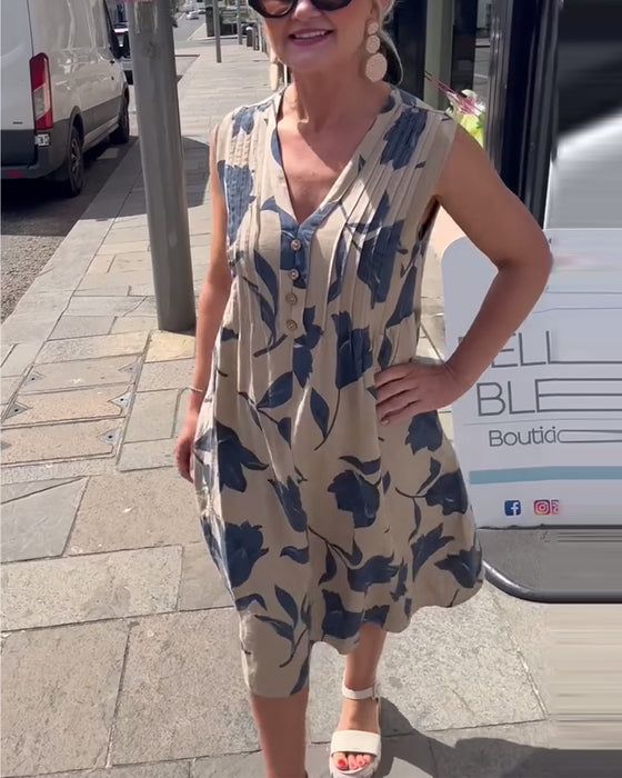 Robe Décolleté En V Sans Manches Imprimée