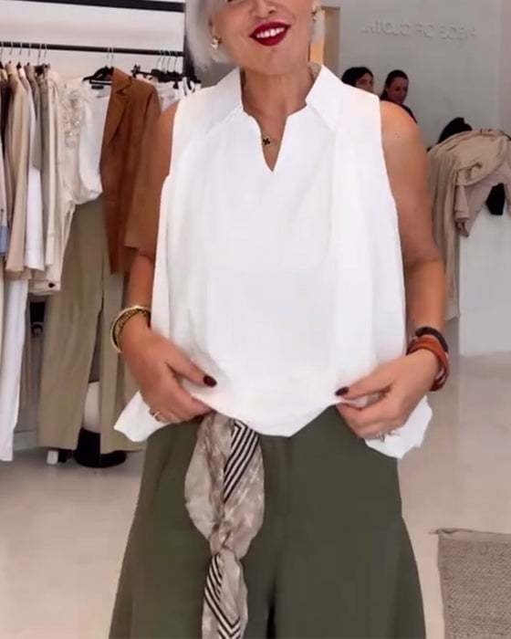 Blouse Sans Manches Col Ample