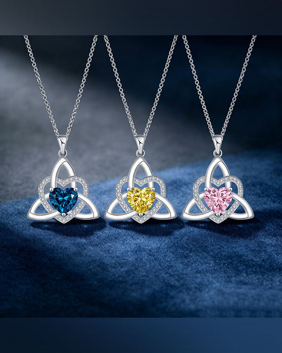 Collier Cœur Nœud Trinitaire Celtique Pierre De Naissance ✨ Pendentif Cœur Nœud Trinitaire Celtique Pierre De Naissance