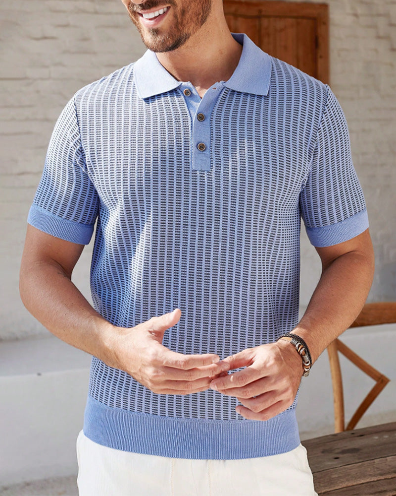 T-Shirt Homme Col Retourné Rayure Verticale