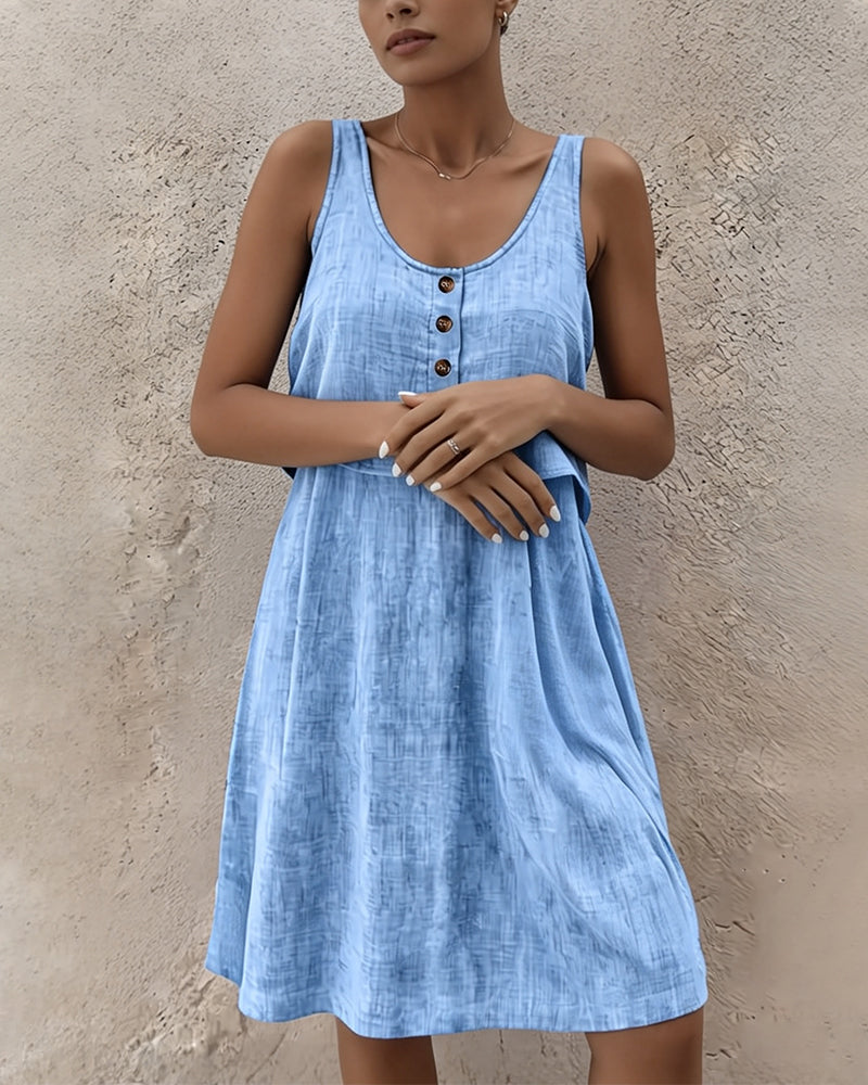 Robe Unie Sans Manches Fausse Deux Pièces