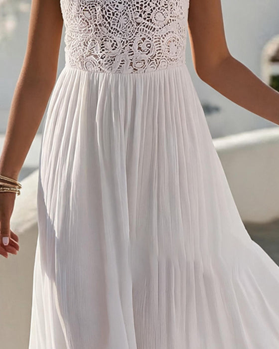Robe Bretelle Spaghetti Col U Sans Manches Dentelle Patchwork