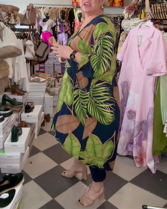 Robe Ample À Imprimé Feuillage Et Col En V
