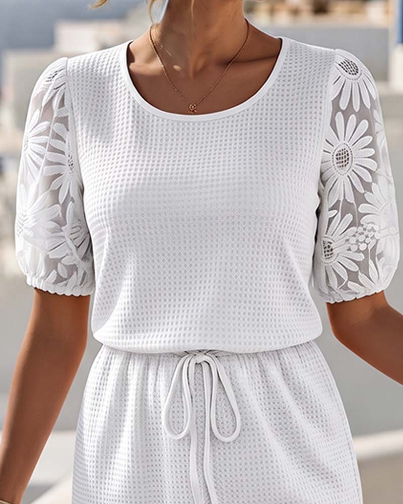 Robe Gaufrage Tricot Patchwork Daisy Dentelle