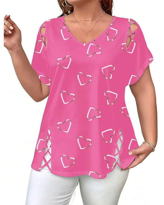 T-Shirt Motif Cœur Ajouré Manches Courtes