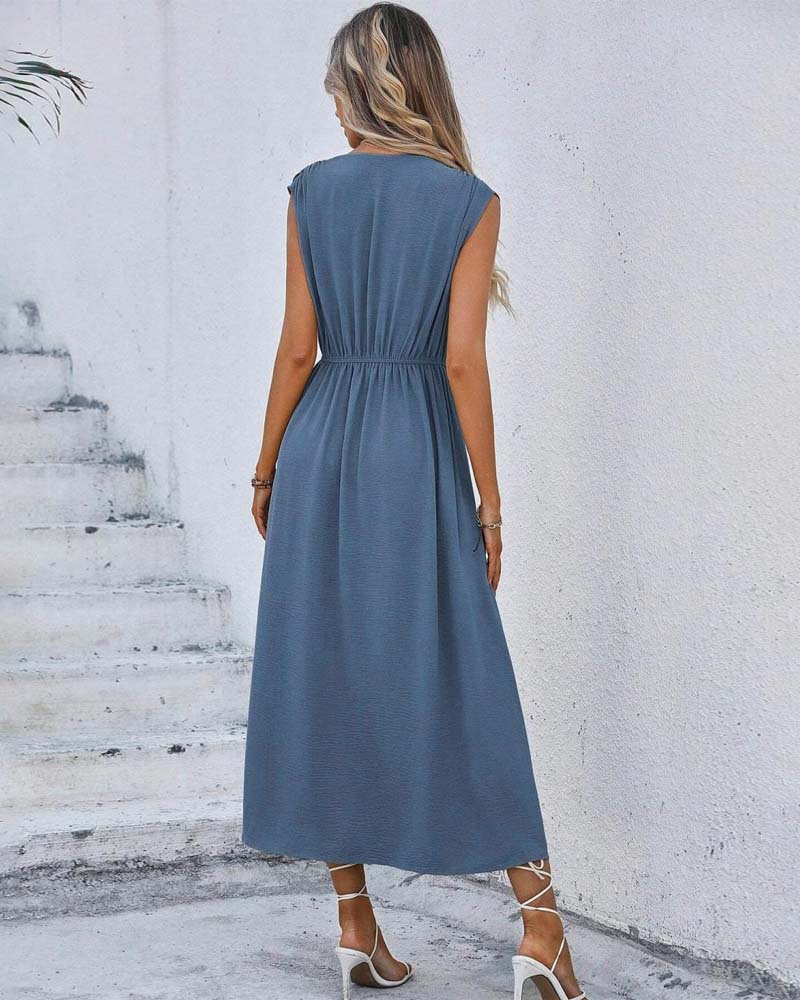 Robe Unie Taille Cintrée Nœud