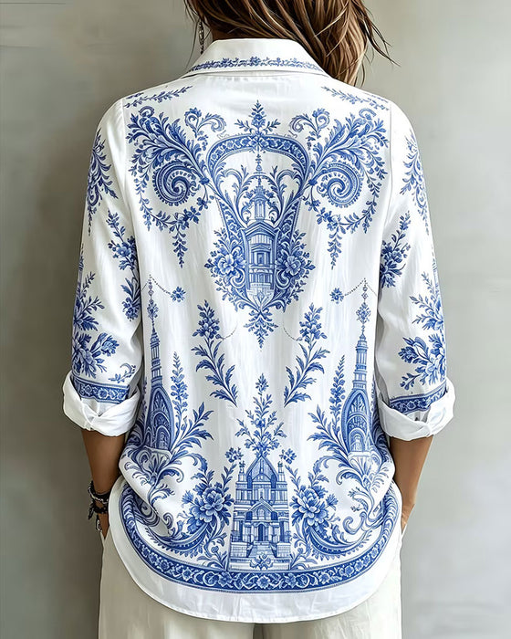 Chemise Bleu Porcelaine Imprimé Revers