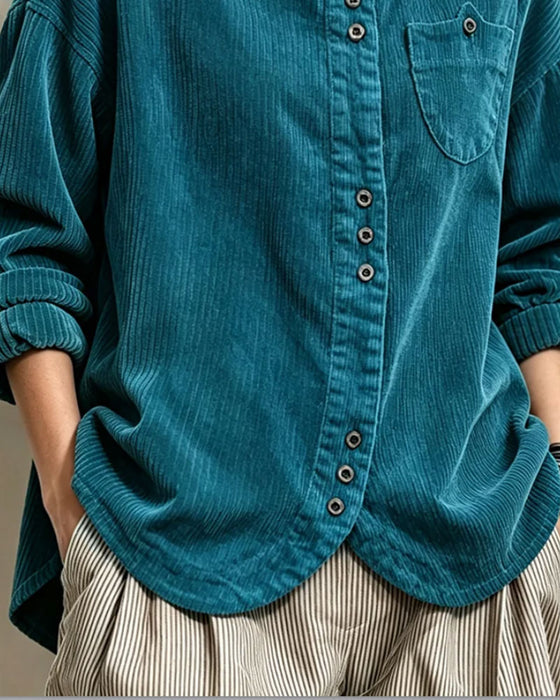 Chemise Revers Bouton Rayée Poche