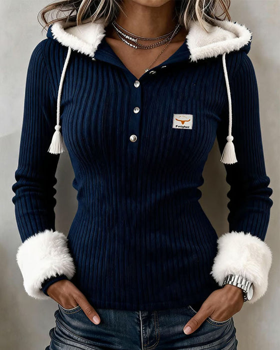 Haut Duveux Capuche Bouton
