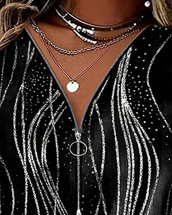Blouse Fermeture Éclair Ligne Shimmer