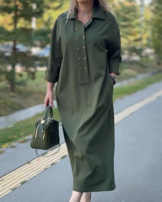 Robe Col Revers Décontractée Poche Shift
