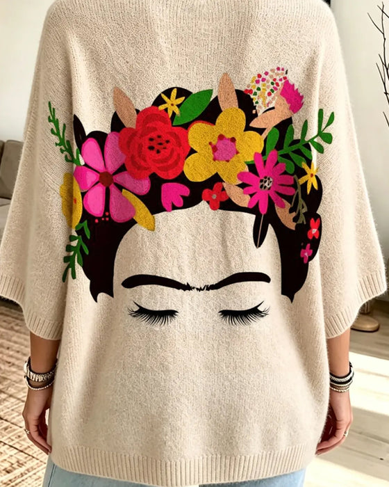 Coupe Loose Visage Imprimé Floral Pullover