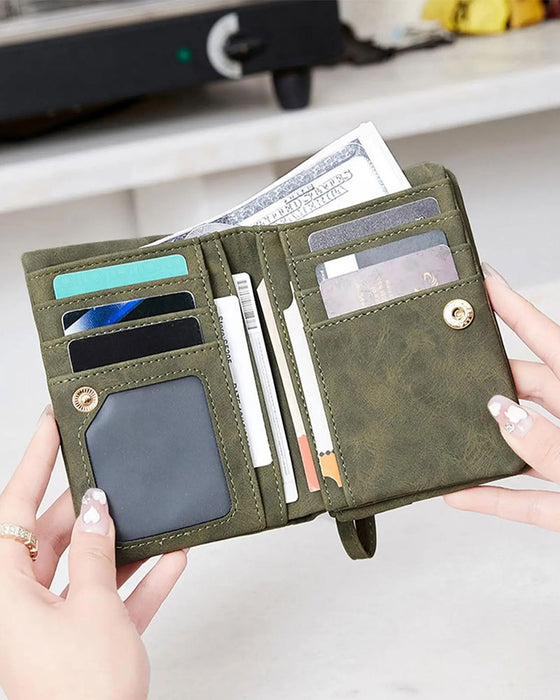 Portefeuille Bifold À Fermeture Éclair Pour Femme Uni Court Porte-Cartes