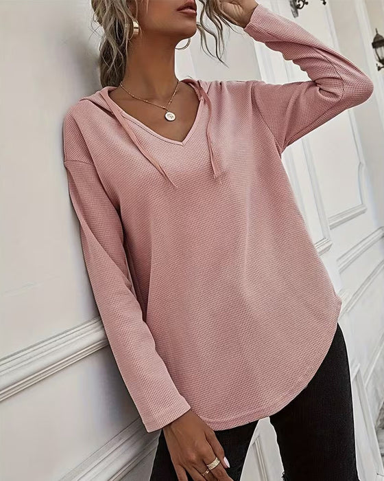 Blouse Col En V Hoodie Irrégulier