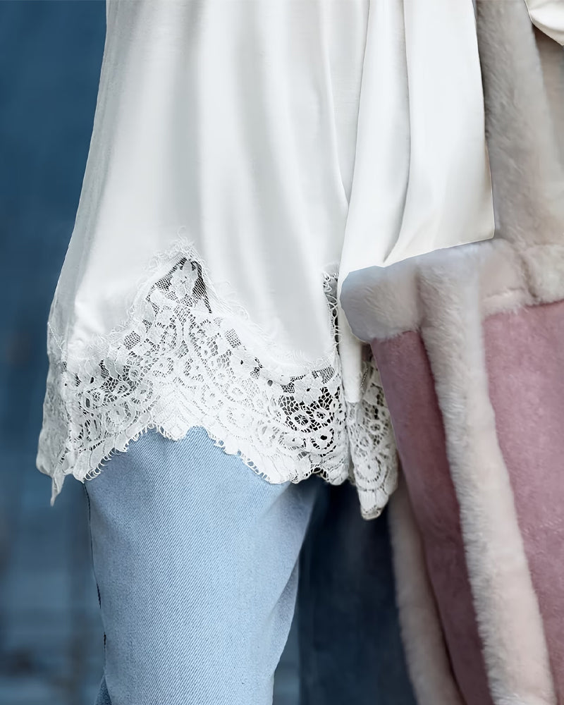 Blouse Dentelle Col V Manches Longues Ample