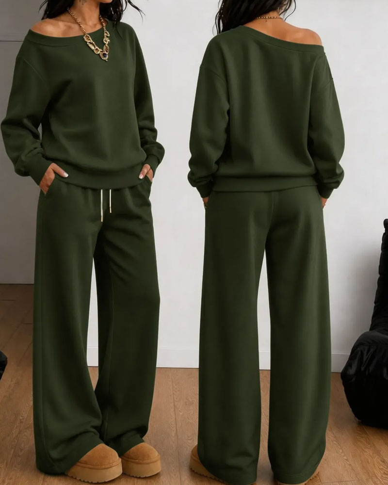 Ensemble Épaule Unique Décontracté Sweat-Shirt Pantalon Long