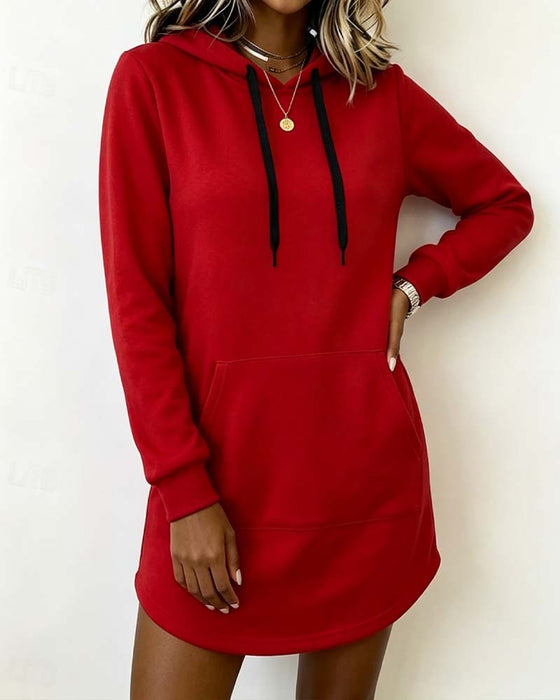 Robe Sweatshirt Unie Ourlet Courbe Capuche