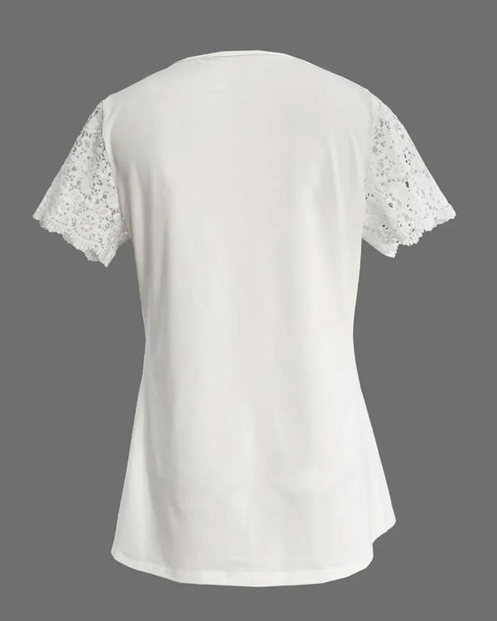 T-Shirt Creux Dentelle Patchwork Plissé