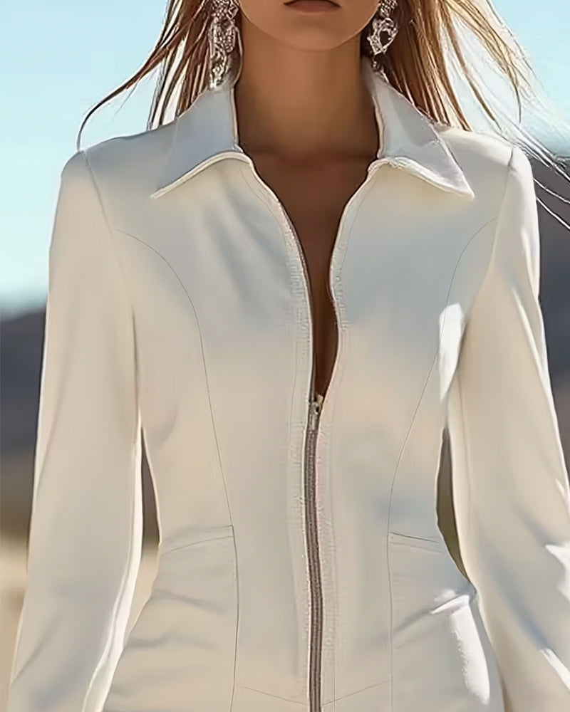 Robe À Col Zippé Et Ourlet À Franges