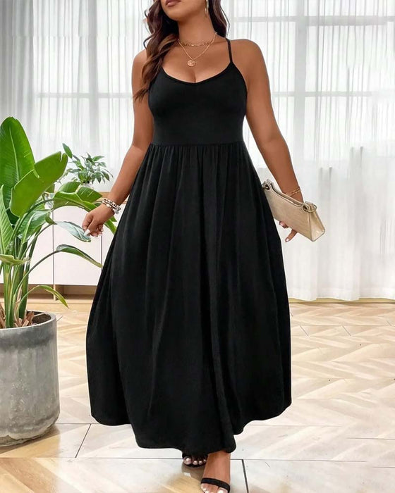 Robes Col V Évasé Bretelle Spaghetti Longue
