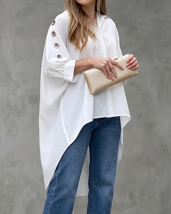 Blouse Lâche Évidé Bouton Irrégulier