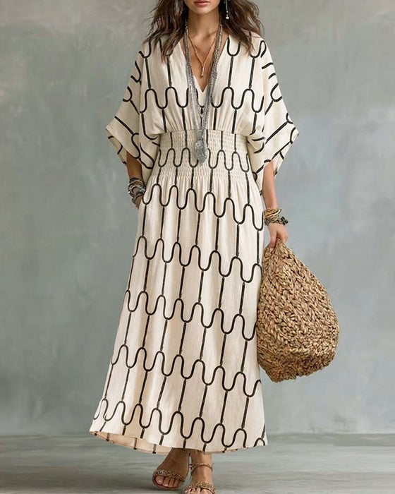 Robe Encolure V Motif Géométrique Ligne A