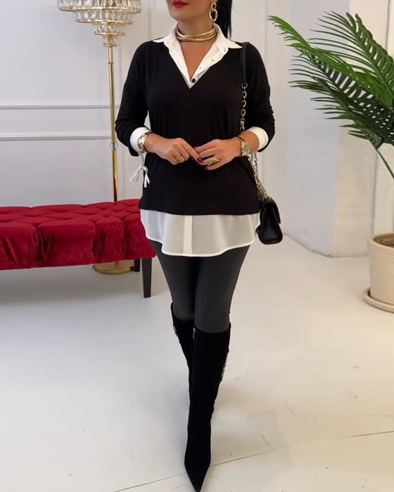 Haut Noir Et Blanc Patchwork Col