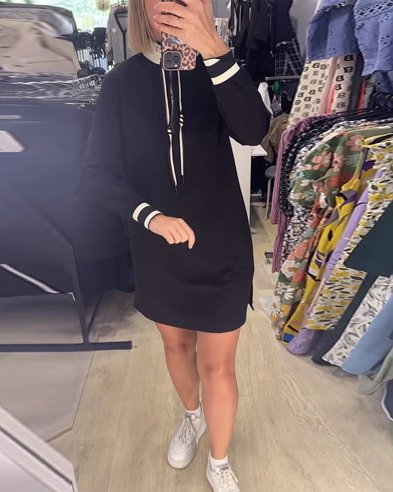 Robe décontractée à col montant et manches longues avec cordon de serrage