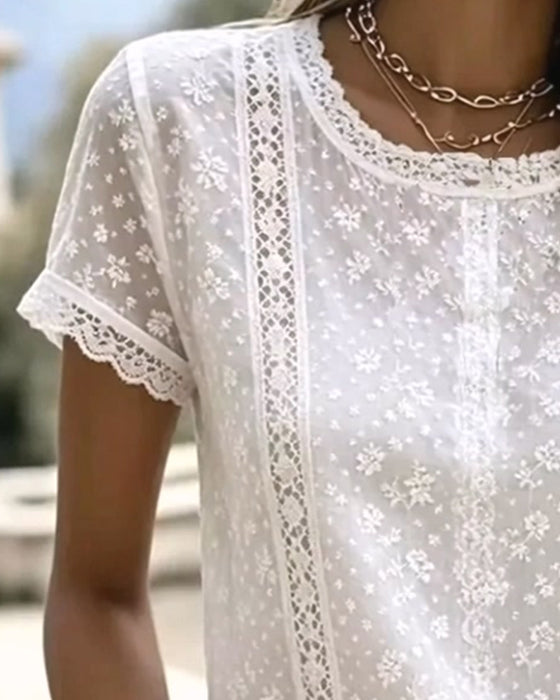 Blouse Dentelle Évidé Manche Courte