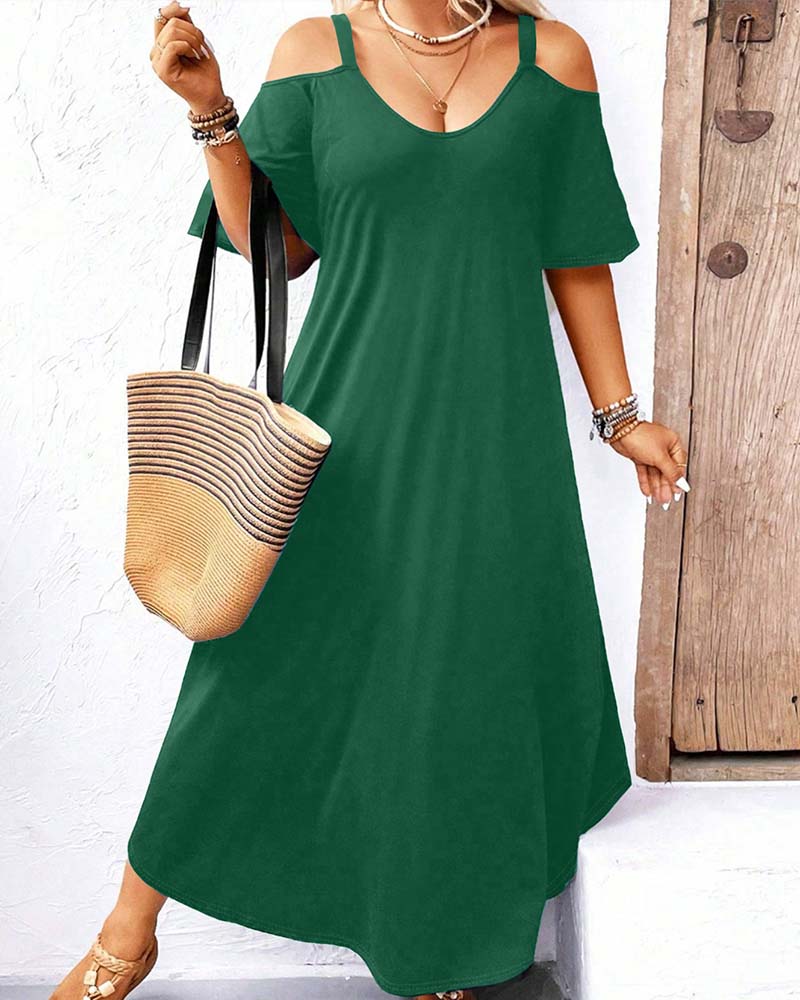 Robe Unie Col En V Épaules Dégagées Longue