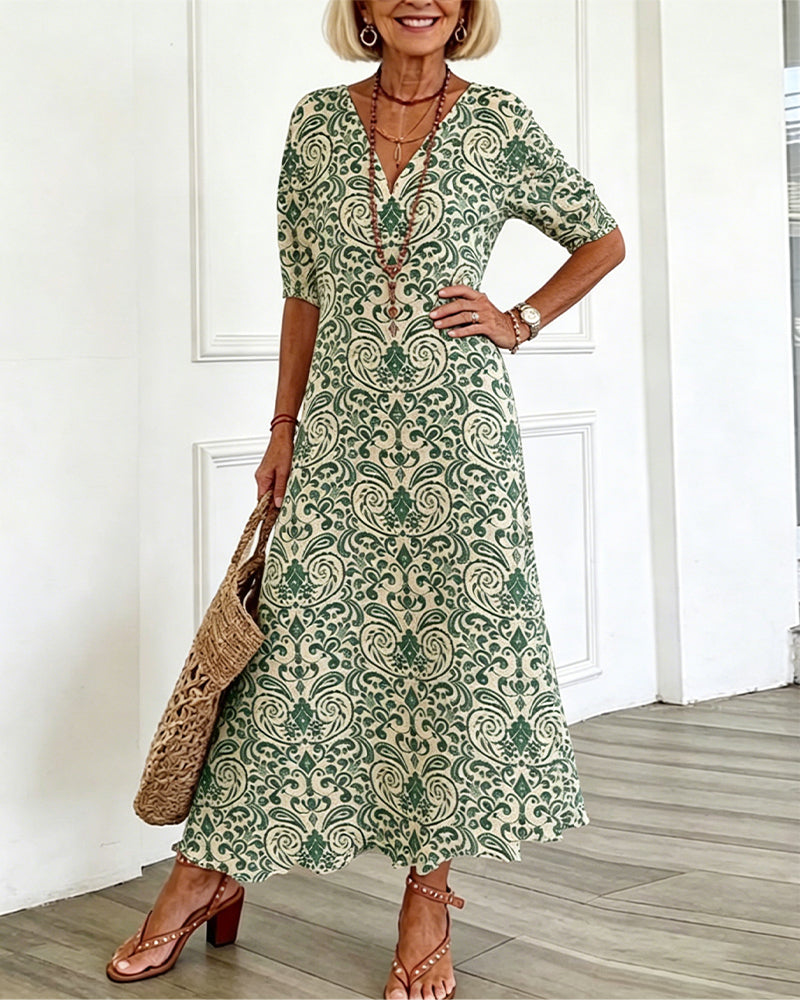 Robe Vintage Florale Encolure V Maxi