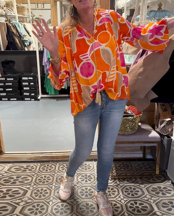 Chemisier manches longues imprimée colorée