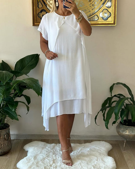 Robe Faux Deux-pièces Double-couche Ample À Manches Courtes