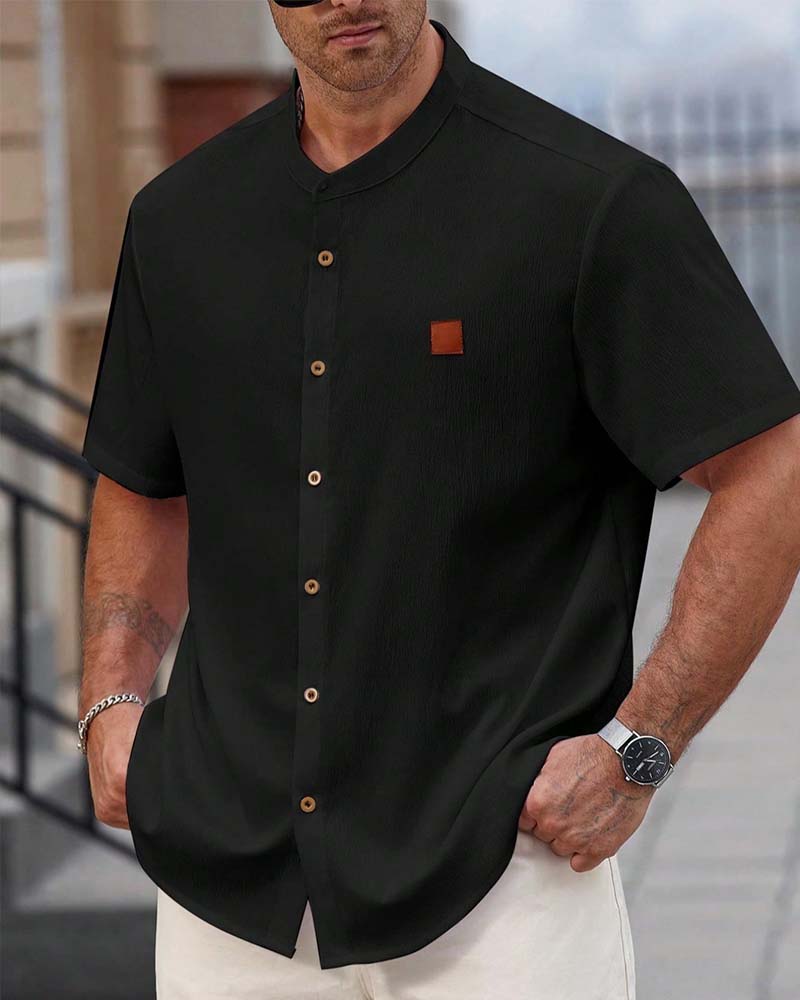 Chemise Texturée Col Montant Manche Courte