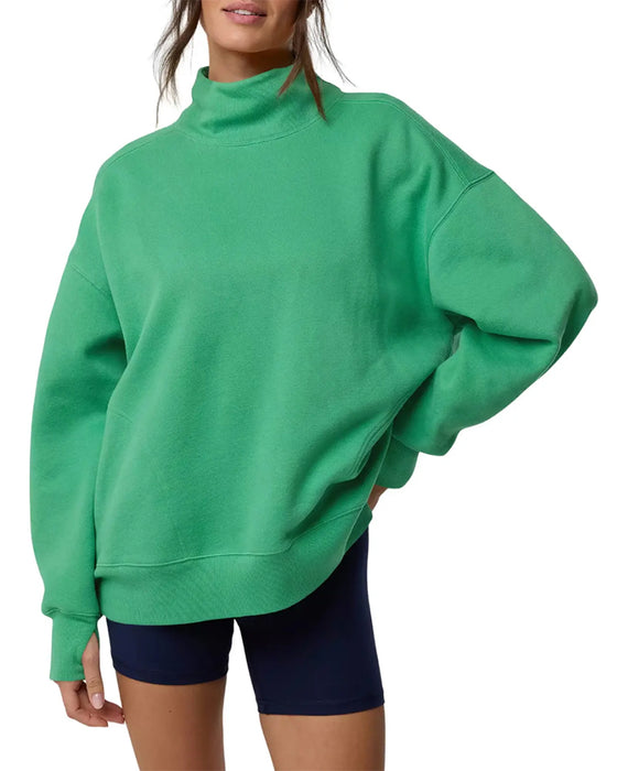 Sweatshirt Col Haut Épaule Descendue Uni