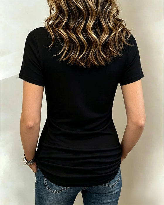 Blouse Décontractée Froncée Ajustée Manches Courtes