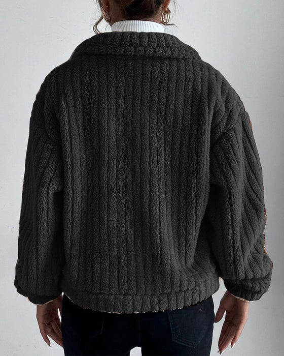 Manteau épais décontracté de couleur unie avec revers boutonné et manches longues