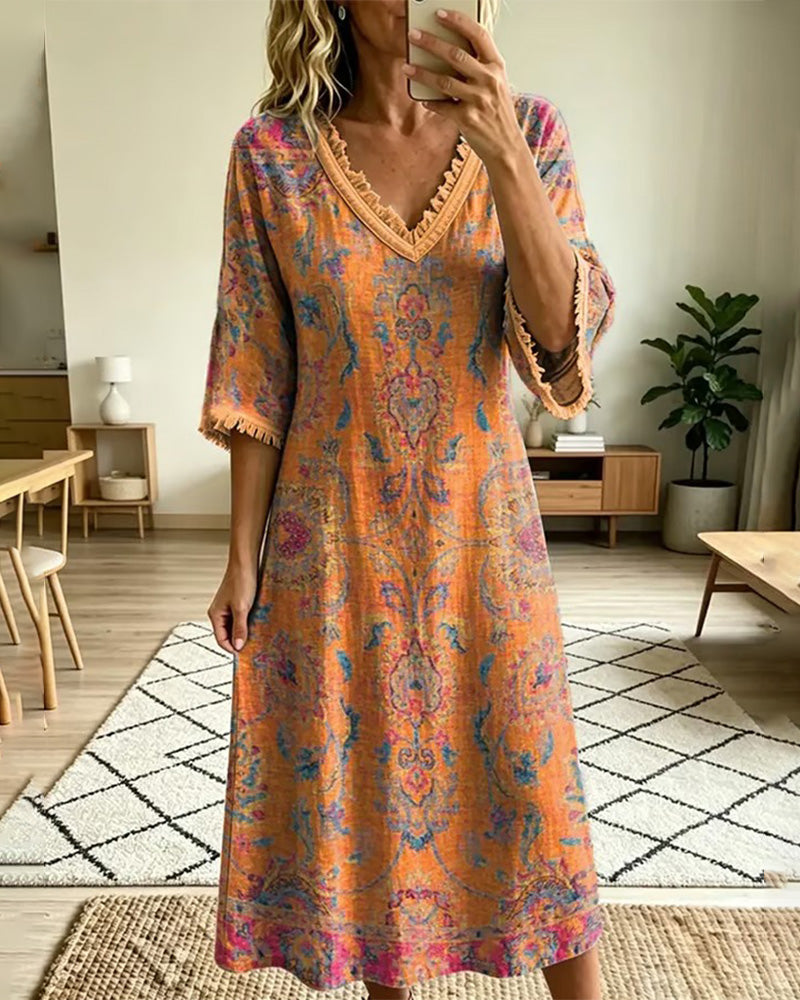 Robe Vintage Col En V Imprimé Floral