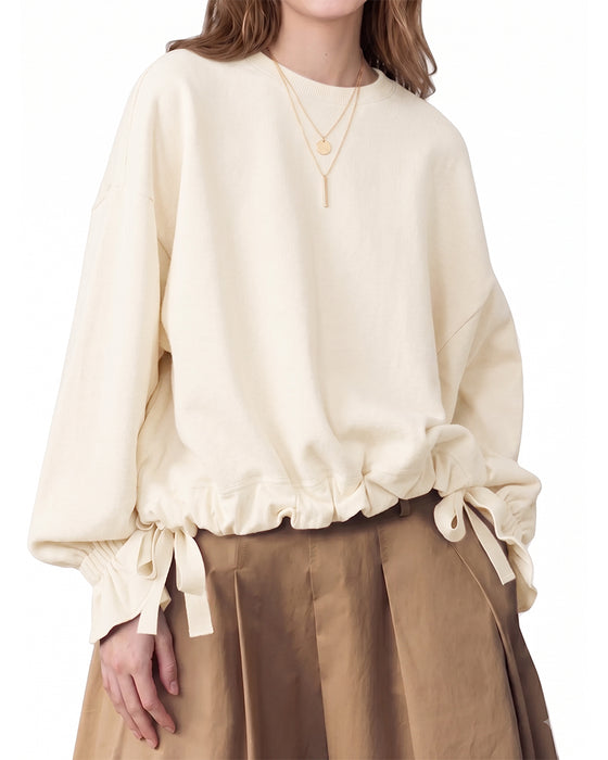 Sweatshirt Col-Rond Volant Attacher Élastique