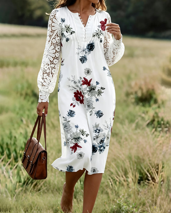 Robe Col V Florale Bouton