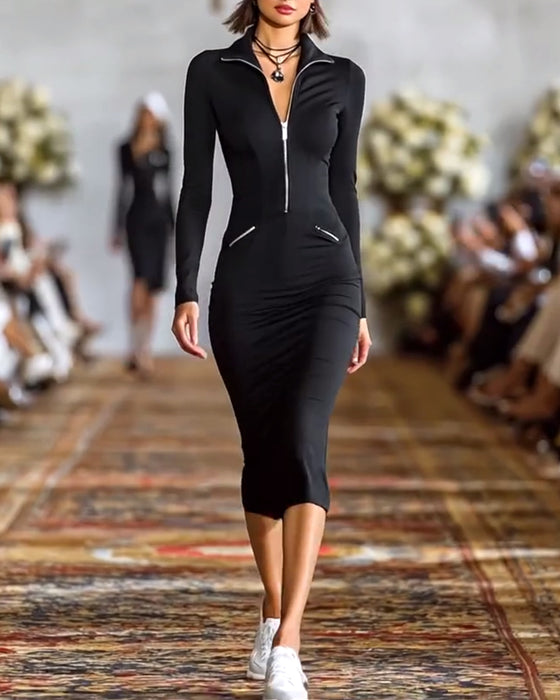 Robe élégante unie stretch