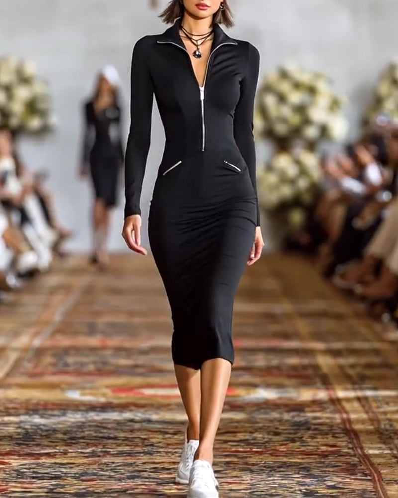 Robe élégante unie stretch