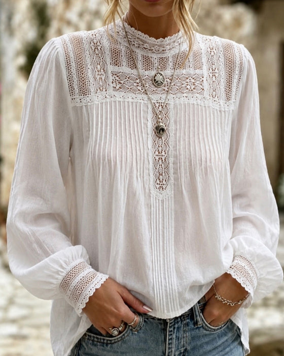 Blouse Manche Lanterne Unie Décontractée