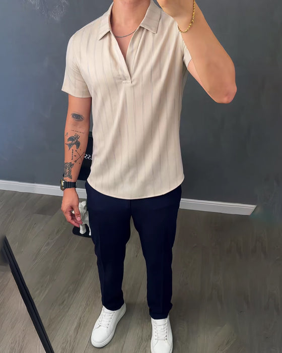 T-Shirt Décontracté À Col Polo Et Côtes Pour Homme