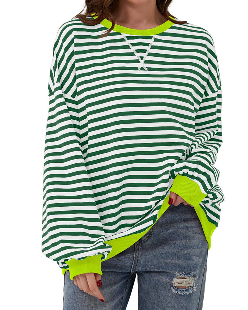 T-Shirt Rayé Col Rond Bloc De Couleur