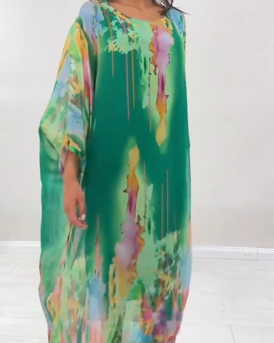 Robe Col Rond Manche Chauve-Souris Tacheté
