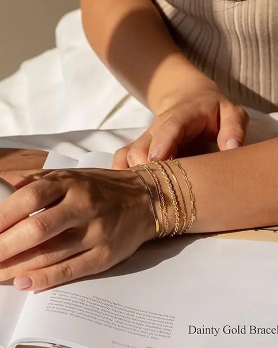 Ensemble De Bracelets Maillons Cubains Fins Et Superposables