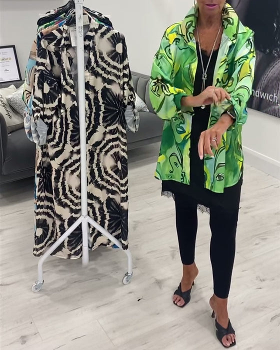 Chemise décontractée à revers imprimé visage