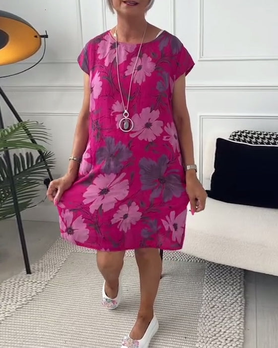 Robe ample décontractée à imprimé floral et poches à manches courtes